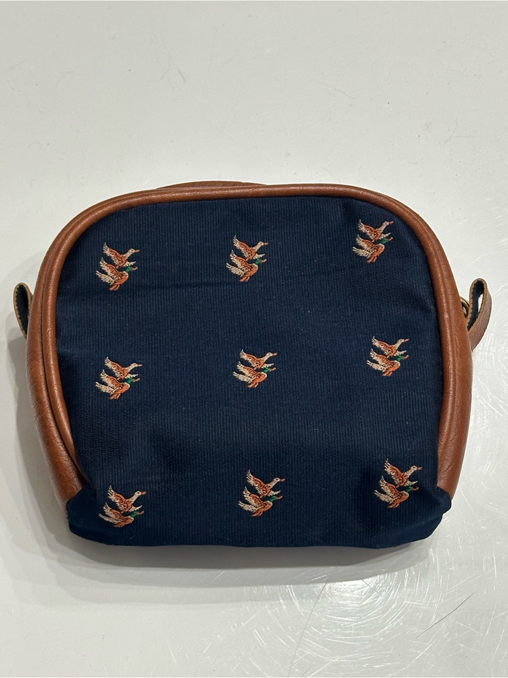 Vtg Dooney & Bourke Embroidered Nylon Mini Cosmetic Case Pouch Navy Blue Duck